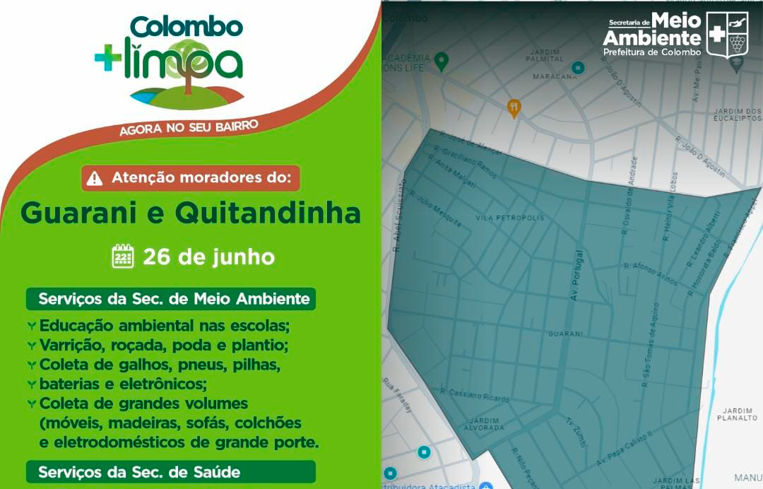 Prefeitura de Colombo promove Ações do Colombo Mais limpa nos bairros Quitandinha e Vila Guarani a partir desta quarta-feira (26)